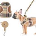 PUPTECK Soft Mesh Dog Harness and Leash Set Step-in Plaid Puppy Padded No Pull Vest Harness for XS Small Medium Sized Dogs Cats Outdoor Walking, Beige S