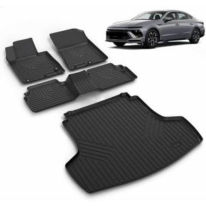 VOUKIY All Weather Car Floor Mats & Cargo Liner Set Fit for Kia K5 2021-2025 (Only FWD Models) or for Hyundai Sonata/Sonata Hybrid 2020-2025 Floor Liners Trunk Liner Cargo Mat Accessories Black