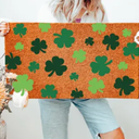 Duraaamo 2 Pcs St Patrick's Day Door Mat Green Irish Shamrock Doormat Non Slip Lucky Clover Entrance Door Rugs Outdoor Mat Floor Mats Welcome Doormats for Front Porch Entryway Decor, orange