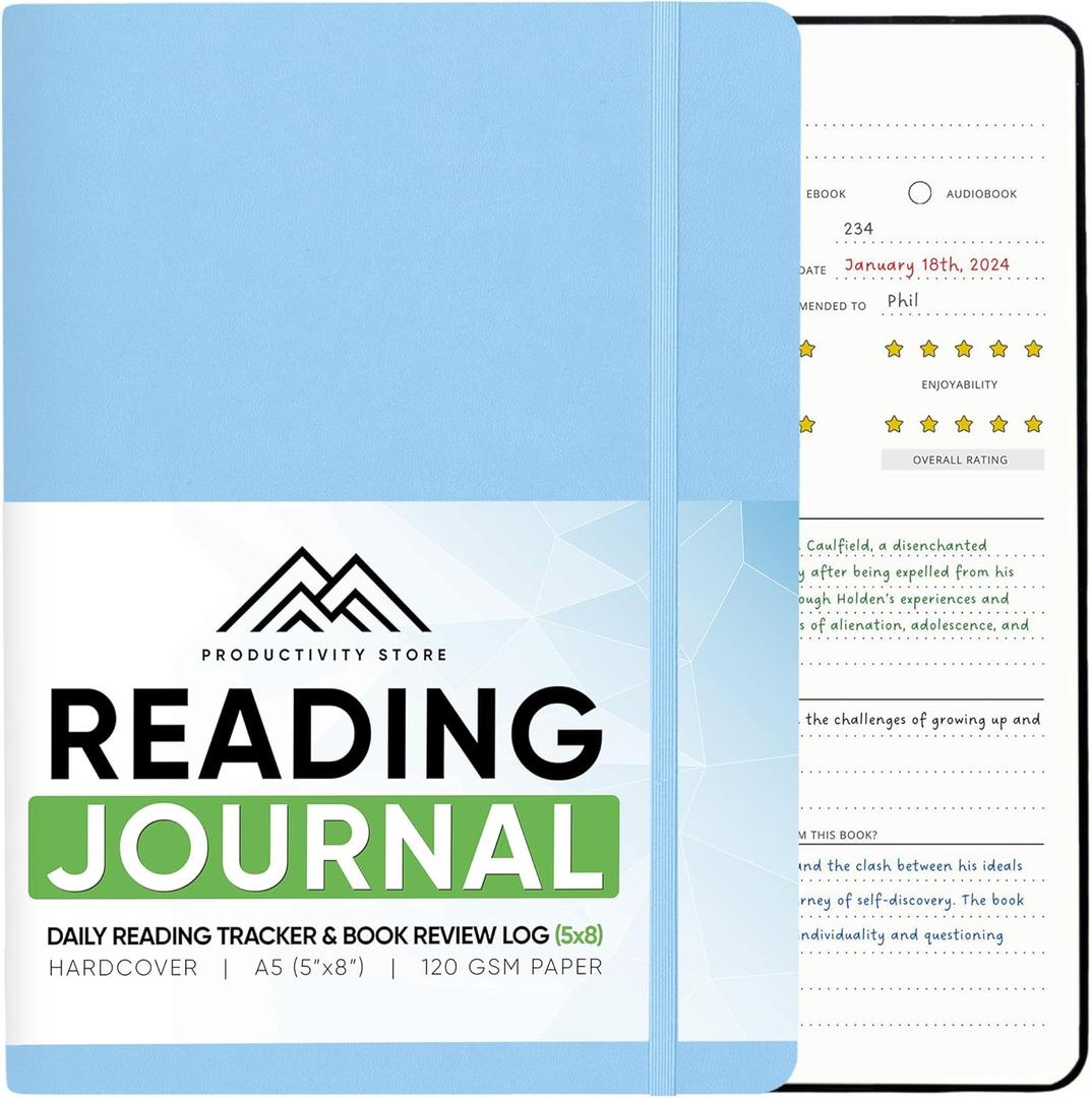 PRODUCTIVITY STORE Reading Journal, Book Journal & Book Tracker - Best Gifts For Book Lovers & Gifts For Readers - 65 Book Reviews - A5, 5.8 x 8.3 - Blue