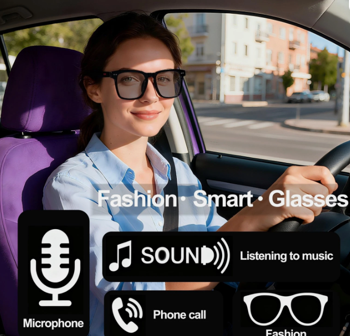 MNVOEQ AI Smart Wireless Bluetooth Translation Glasses for Men/Women with Speakers/Bluetooth&140+ Languages Translation Sports/Travel/Drive/Busniess (C1+AI+Color Change Lenses+Gray)