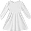 Kionio Toddler Girl Long Sleeve Dress Baby Ribbed Knit Sweater Dresses A Line Fall Winter Kids Clothes Casual Size 130, White 