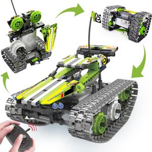 BIRANCO. Remote Control Tracked 3in1 Stunt Racer Building Kit - RC Car STEM Construction Toy, Gift Idea for Kids, Boys and Girls Ages 8-12 Year Old (353 Pcs) (Green)