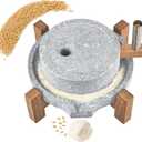 Stone Grain Mill - Manual Flour Mill with Stable Wood Base, Natural Granite Stone Grinder Mill for Dry & Wet Use, Home Kitchen Tool (9.8 x 13.8 inch)