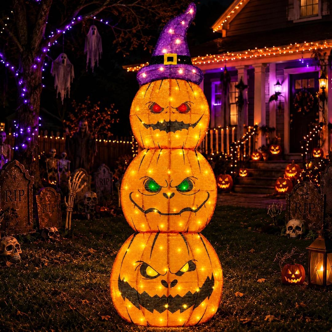 3 Pack 6FT Giant Halloween Decorations Outdoor Light Up Pumpkin Decor