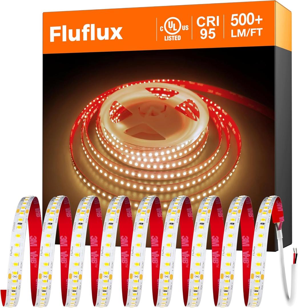 24V 2835 LED Strip Lights 3000K, 500+LM/FT, 32.8FT, UL Listed, CRI95, High Density 160LEDs/m Tape Light, Cuttable, Dimmable, VHB Equipped, for Pros, Displays, Highlightings (NO Power Supply)