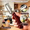 4 x 2 Pack MultiFunctional Vegetable Peeler with Cleaning Brush,3 in 1 Stainless Steel Blade with Wooden Handle and Bottle Opener,Peeler Knife for Fruit Pumpkin Peeling Potato Carrot Veggie Peeler