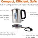 Amazon Basics Electric Stainless Steel Kettle for Tea and Coffee, BPA-Free, Fast Boiling, Auto Shut-Off, 1 Liter, 1500W, Black and Silver