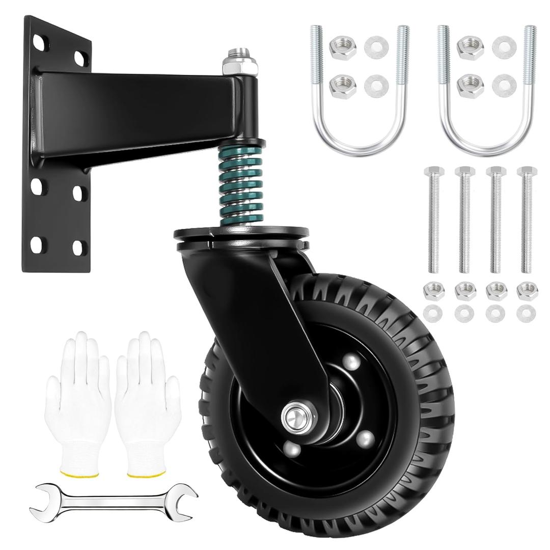 8" Gate Wheels for Wooden Fence Gate -700lb Capacity Metal Tube Gate,with 360 Degree Swivel Farm Gate Wheel, Spring Loaded Caster Includes Screws and Screwdriver (Black 8inch gate Wheel)