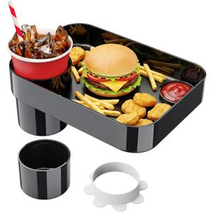 Car Seat Cup Holder Snack Tray for Kids, Reduces Mess, Detachable Large Base & Adjustable Ring, Carseat Tray for Toddler, Car Seat Food Tray Eating Table for Kids Travel Road Trip Essentials