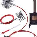 Feekoon Pellet Stove Cleaning Kit, 20 FT Flexible Steel Rod with 3" & 4" Brush Head, Flue Detail Cleaner, Pellet Stove Accessories for Vent Pipes Cleaning - Reduce Buildup & Improve Airflow