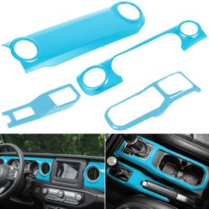 ABS Center Console Gear Shift 4WD Panel & Dashboard & Cup Holder Trim 4PCS Cover Trim Interior Accessories for 2018-2024 Jeep Wrangler JL JLU & Gladiator JT (Light Blue)