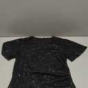 Women Sparkly Sequin Top Short Sleeve Ruffle V Neck Blouse Glitter Disco Evening Cocktail Concert Summer Shirt, Black Large