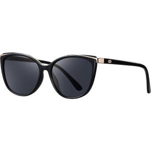 Trendy Cat Eye Sunglasses for Women Fashion Cateye UV400 Protection Glasses CL22017 (Black Lens/Black Frame)