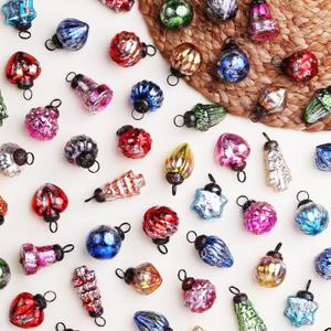 Indianshelf 25 Piece Handcrafted Glass Vintage Ornaments with Gift Box- Vintage Christmas Tree Ornaments Set- Distress Mini Xmas Decor - Unique Retro Christmas Decorations Bulk, Reusable Holiday Decor