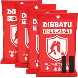 DIBBATU Fire Blanket for Home and Kitchen, Fire Blankets Emergency for Home, Emergency Fire Blankets Retardant for House, Fireproof Blanket, Survival FireBlanket for Kitchen,Fireplace, Grill, BBQ (40"x40"-4 Pack, Red)