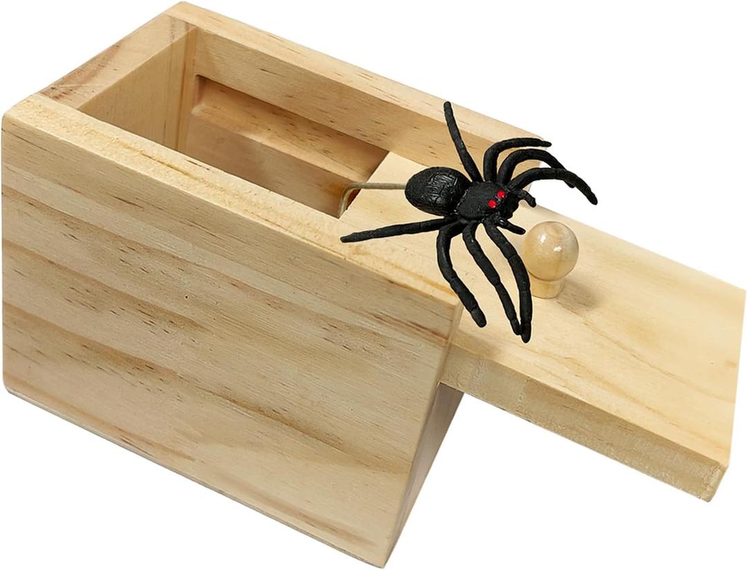 Spider Prank Box Gag Gift, Funny Surprise Gift Box Christmas White Elephant Gifts for Adults Men Women Birthday, Wooden Jump Scare Toys for Kids Ages 3-5-7 4-8-12 Year Old Boys Girls Stocking Stuffers