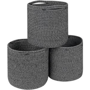 voten Storage Cubes Baskets Bins Organizer 11x11x11'' Fit 12x12''Cube Storage Organizer Bookcases Shelves,Roomy Cute Durable Woven Cotton Storage Basket for Organization,Round 3Pack Mixed Black (L11xW11xH10.7)