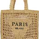 Straw Mesh Crochet Tote Bag for Women - Beach Bag with Woven Design (Khaki)