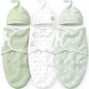 KeaBabies 3-Pack Organic Swaddles for Newborns Girls, Boys with Hats - Soft Cotton Baby Sleep Sacks 0-3 Months, Breathable Baby Hats and Swaddles 0-3 Months, Newborn Essentials Must Haves (Bunnies)