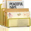 Mail Organizer Countertop with 5 Slot, Metal Mail Holder for Desk, File Holder Letter Sorter for Envelope, Bill and Document (Gold)