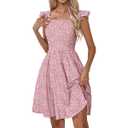Naggoo Women's Summer Dresses Casual Square Neck Floral Sundress with Pockets A Line Flowy Beach Dress Size S