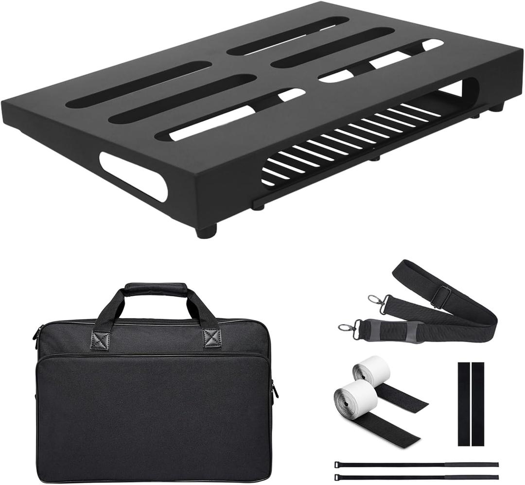 18" x 11.8" Guitar Pedal Board with Power Supply Tray, Carry Bag & Mounting Tapes Included (Black, SPB-18S)
