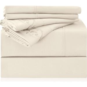 LONAVA California King Size Sheet Set - 6 Piece Hotel Luxury Wrinkle-Free Microfiber Sheet, Oeko-TEX Certified, Breathable & Elastic, 16" Deep Pockets, Cream