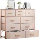 LUMTOK 10-Drawer Dresser, Fabric Storage Dressers Drawers for Bedroom, Hallway, Nursery, Closets, Steel Frame, Wood Top, Easy Pull Handle (Rose Gold)