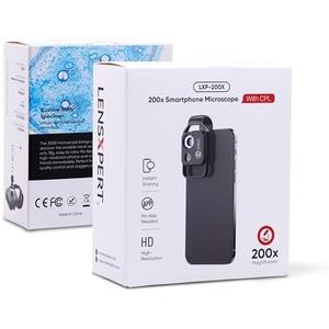 LensXpert® Smartphone Microscope with LED - Portable 200x Digital Microscope for Kids and Adults - Handheld Dermatoscope and Hair Analyzer - Compatible with iPhone and Android - Black