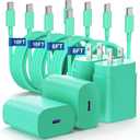 Essri Type C Charger Fast Charging for Samsung Galaxy S25/S24/S23/S22/Note 20,4Pack 25W Super USB C Fast Charger Block with (6ft+10ft) x2 Cables for iPhone 15/16 Pro Max/Plus, Android Phones - Green (4Pack 6Feet+10Feet)