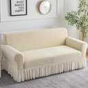 Water Repellent Stretch Sofa Slipcover Tropical Leaves Ruffled Couch Sofa Cover with Elastic Bottom for Kids,Pet(Yellow,Large(75"-91"))