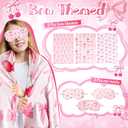 Fanfanwin 6 Pcs Sleepover Party Supplies for Girls, 3 Blanket and 3 Plush Eye Mask Covers for Sleeping Slumber Sleepover Spa Party Birthday Christmas Valentine Gifts(Bow,Pink), Queen