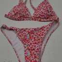 ZAFUL Women's 2 Piece Floral Print Swimsuit Triangle String High Cut Bikini Sets Bathing Suit (1-red Multicolor) S