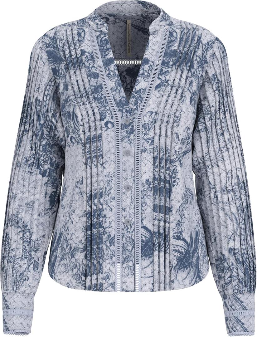 Guess Women's Eco Bertha Long Sleeve Girly Top (Indigo Toile De Jouy) XS