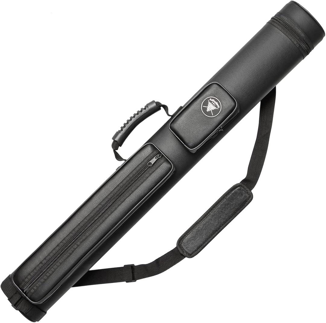 Adhafera Pool Cue Case, 2 X 2 Hard Pool Stick Case, Made of Faux Leather Billiards Accessories (Black)
