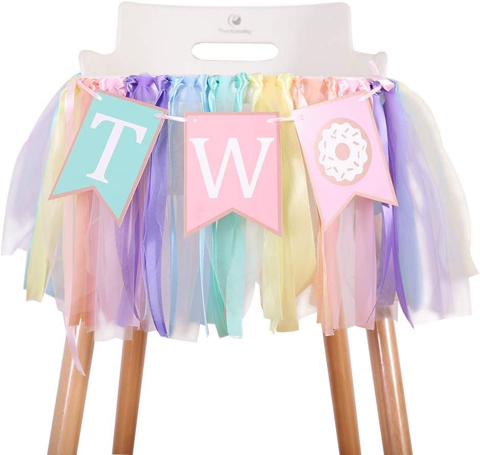 Donut 1 to 2 Years Old Birthday Banner - Donut Theme Birthday High Chair Banner, a Soft Rainbow Ribbon Tutu Group, Sweet Days, Leaving a Wonderful Party Time, Perfect Party Decoration. (Donut 2)