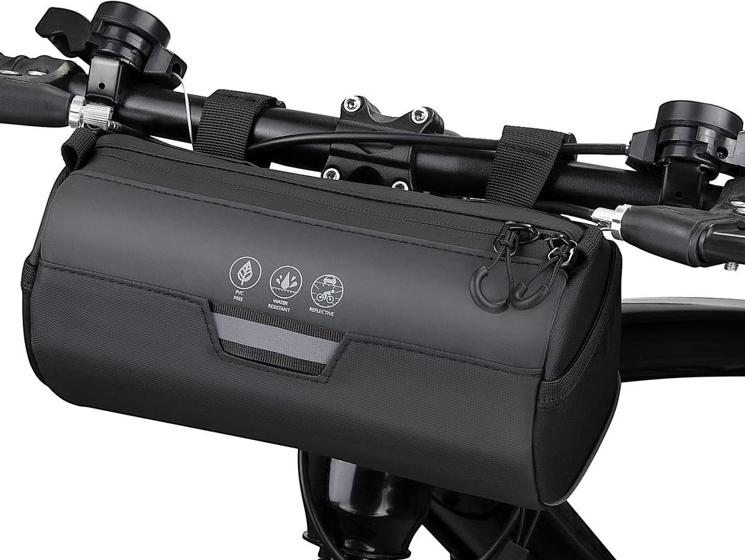 WOTOW Bike Handlebar Bag Waterproof - Bicycle Handlebar Roll Bag with Large Reflective Area, Bike Front Pouch with Waterproof Zipper Shoulder Strap Removable Straps for Cycling (Cylinder, 2.4L)