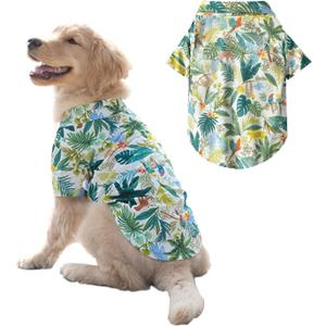 HDKUW Large Dog Hawaiian Costume, Dog's Cool T-Shirts Summer Clothes, Hawaiian Shirt for Large Dogs, Design for Summer Luau Style Beach Camp Vacation 4XL Green