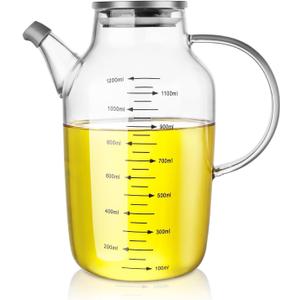 Large Glass Oil Dispenser Bottle - 1200ML Glass Olive Oil Bottle for Kitchen, Wide Mouth Borosilicate Glass Cooking Oil Bottles with Lid and Handle (40.6 Ounces)