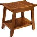 TEAKMAMA 21 Inch Teak Shower Bench with Storage Shelf and Handles, Teak Wood Shower Stool Waterproof Bath Chair for Indoor and Outdoor Use, Bathroom Stools for Adults Sitting