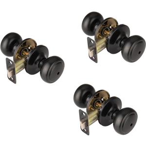 3 Pack Matte Black Door Knobs,Interior Door Knob with Lock,Coastal Style Door knob for Privacy and Bedroom (Bath or Privacy)