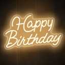 Happy Birthday Neon Sign for Wall Decor,Led Happy Birthday Neon Light Sign,USB Powered Dimmable Light Up Sign for Birthday Party Backdrop Decoration, Warm White, 16.5x9.8 inch