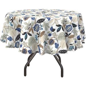 DYTXIII Outdoor Round Tablecloth with Umbrella Hole 60 Inch, Water Repellent & Fade Resistant Table Cover, All Weather Outdoor Tablecloth for Garden & Party Table, Breeze Leaves Beige