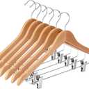 Wooden Hangers with Adjustable Heavy Duty Clips - 12 Pack Pants, Skirt, Jeans, Slacks, Shorts Hangers (Natural)