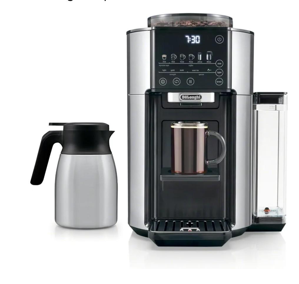 De'Longhi TrueBrew Drip Coffee Maker, Built in Grinder, Single Serve, 8 oz to 24 oz, Hot or Iced Coffee, Stainless, CAM51025MB