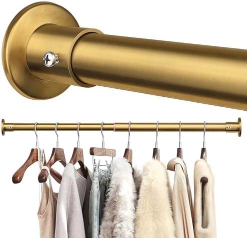 Closet Rods For Hanging Clothes, 17-40 Inch Adjustable Closet Rod, Stainless Steel Heavy Duty Closet Hanging Rod-Gold