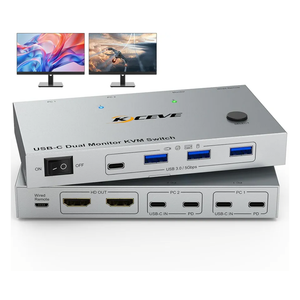 KVM Switch 2 Monitors 2 Laptops USB C,4K@60Hz USB C Dual Monitor KVM Switch for 2 Laptops Share 4 USB 3.0 Devices with 80W PD,Wired Remote and Cables Included