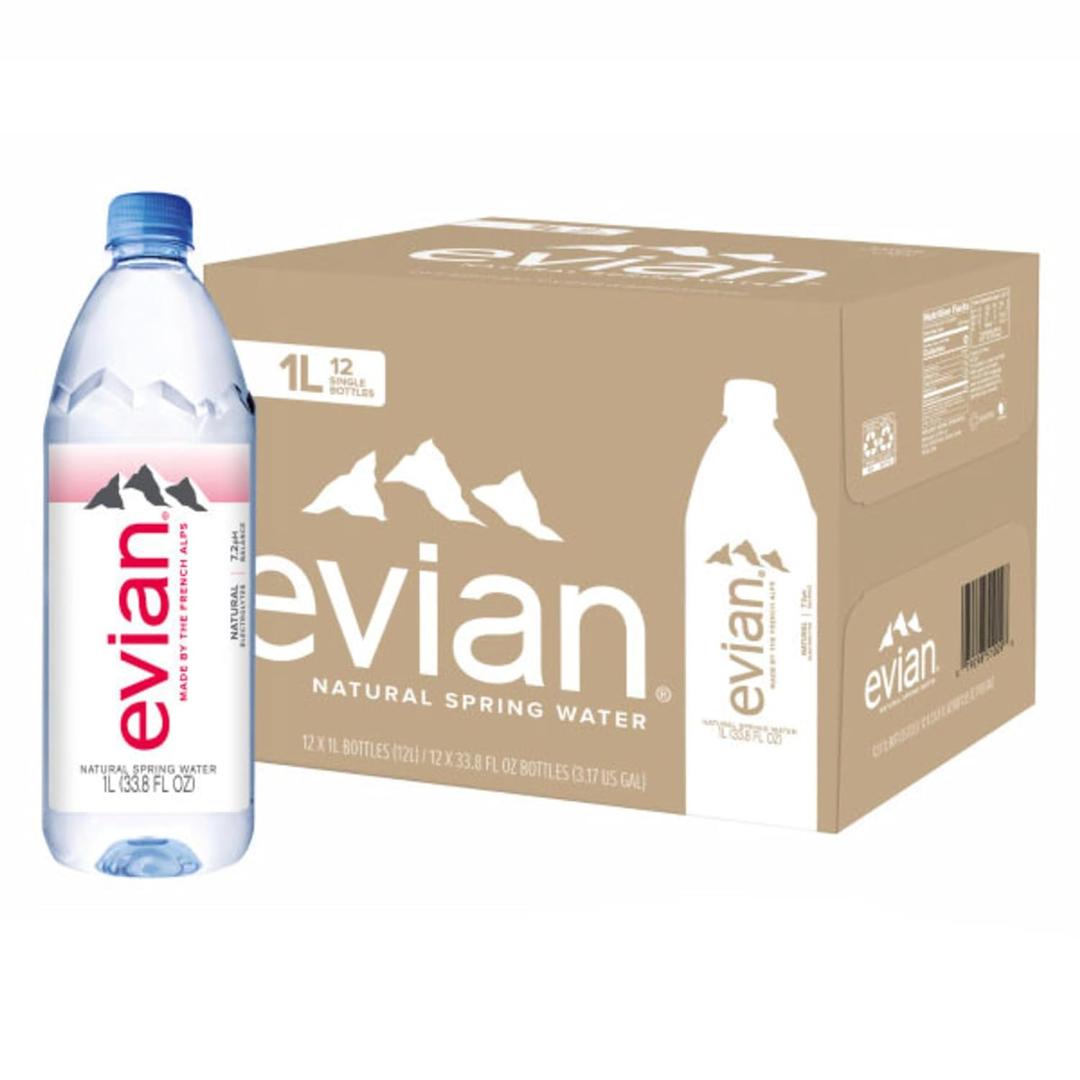 Evian Natural Spring Water, 1 L bottle, 12 pack, Best By 08/15/2023