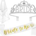 JETKONG 3 Pcs Bachelorette Party Decorations BRIDE Crown, Bride to Be Sash&Veil for Women Bachelorette Party Gifts, Bridal Shower Supplies, Gifts, Favors (Silver)